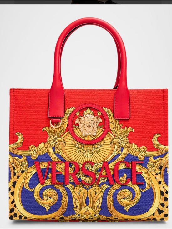 Versace Handbags - Versace Red Baroque Logo Tote Bag